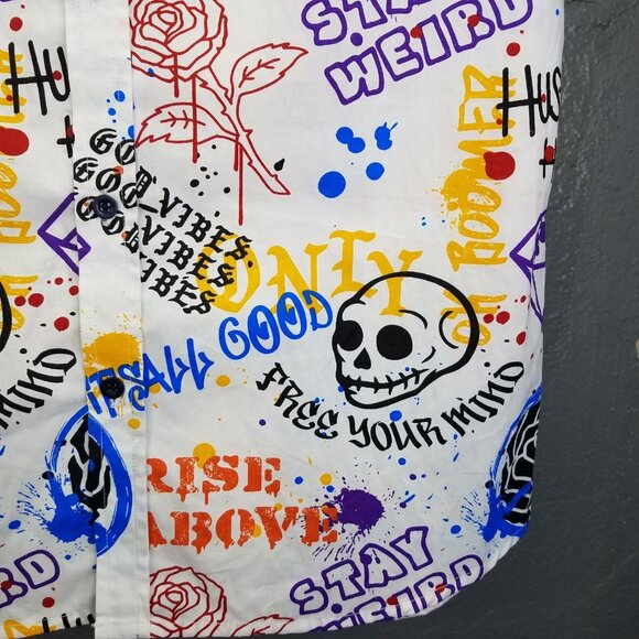 Eighty Eight Button Up Shirt Youth 18/20 Men’s S Graffiti Shirt Skull Peace Rose - Picture 5 of 15